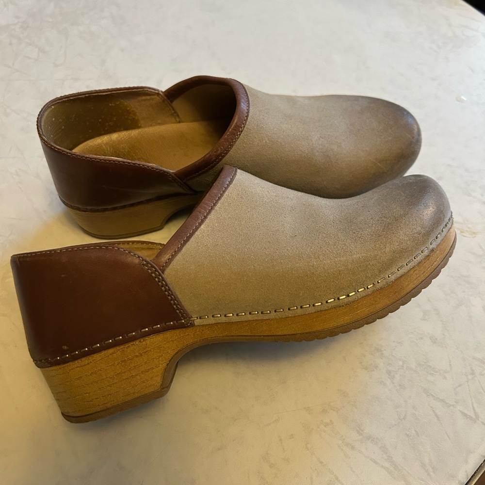 Dansko Brenna Burnished Tan Suede Leather-Trim Clog